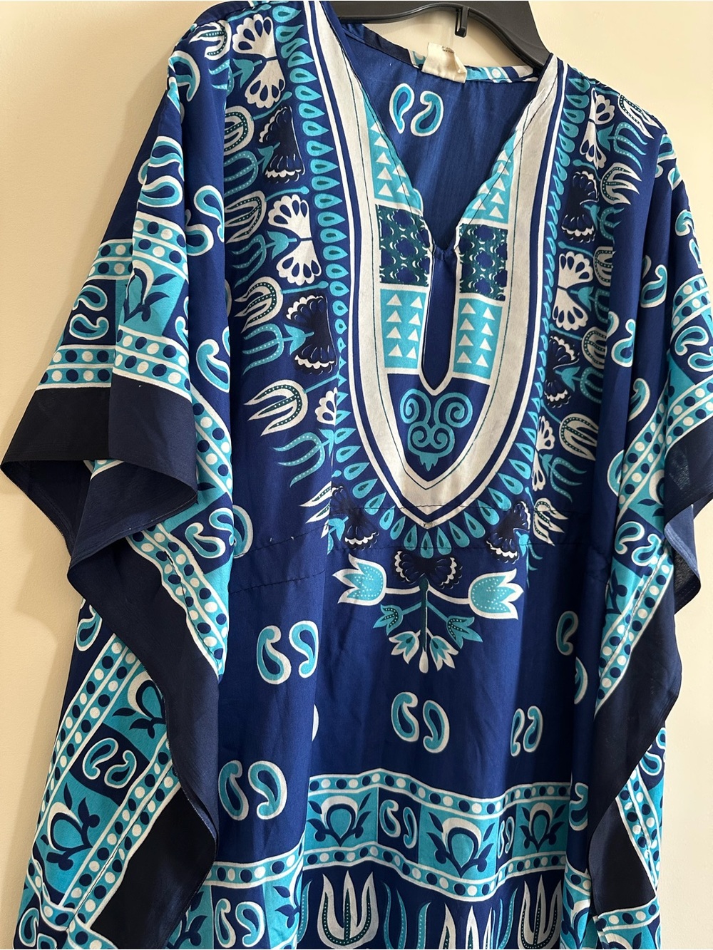 Navy Blue Patterned Poncho Shirt - Picture 2 of 3